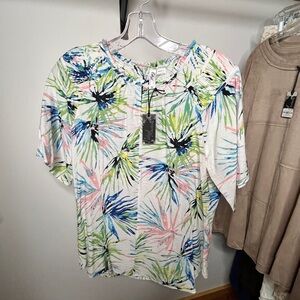 Floral Printed Short Sleeve Top - White/Pink/Blue/Green